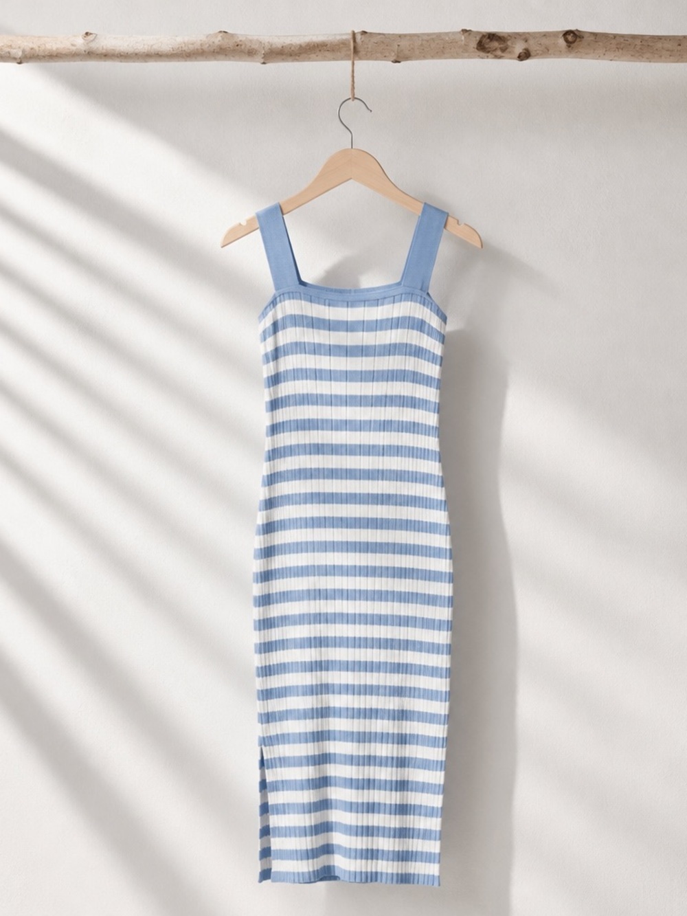 Blue and White Striped Midi Dress